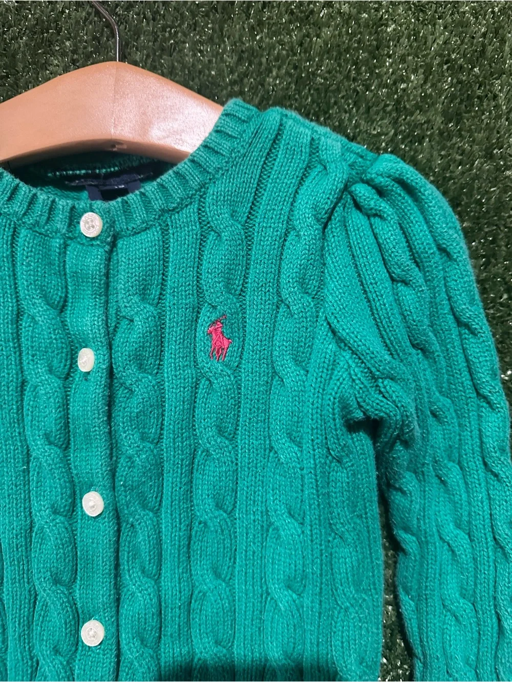 Ralph Lauren Green Cable Knit Cardigan